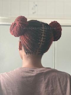 two loc buns - red locs