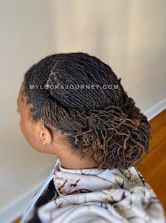 sisterlocks curly low bun